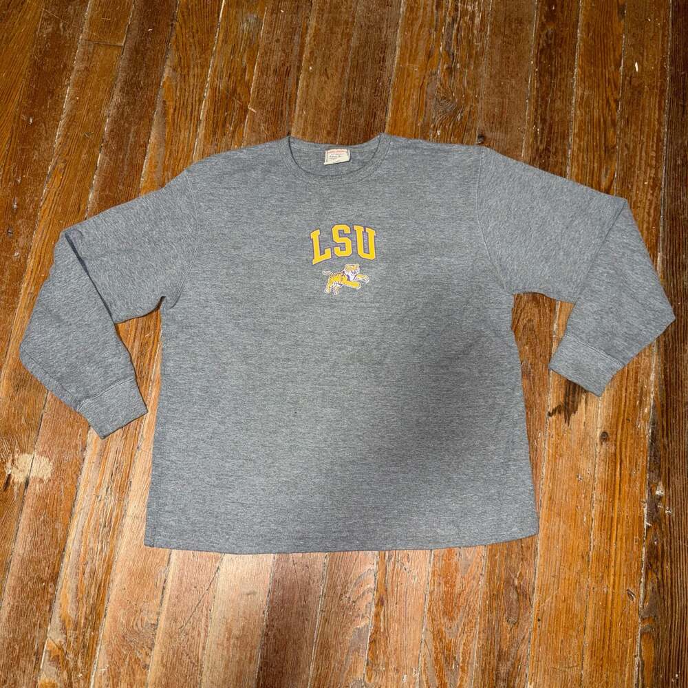 Steve & Barry's LSU Tigers Gray Long Sleeve Graphic Crewneck Thermal Sweatshirt